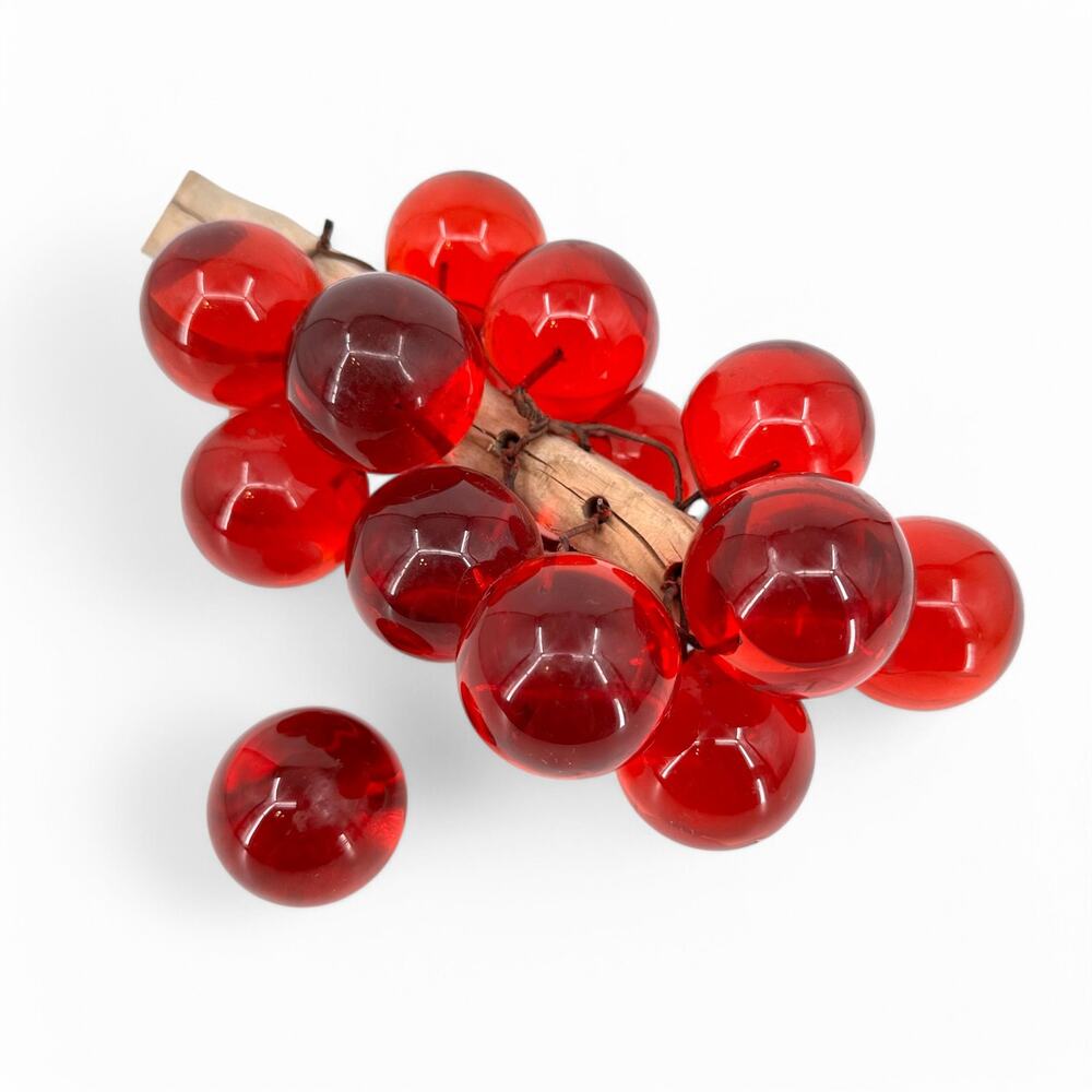 MCM Lucite Acrylic Red Grapes Cluster on Driftwood Stem Vintage Centerpiece - Picture 2 of 11